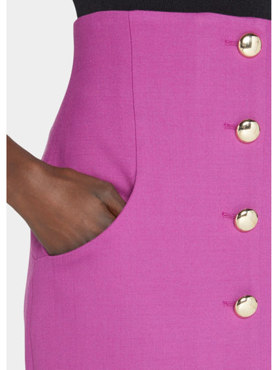 SERGIO HUDSON Womens Purple Zippered Pocketed Button Detail Lined Midi Wear To Work Pencil Skirt 2