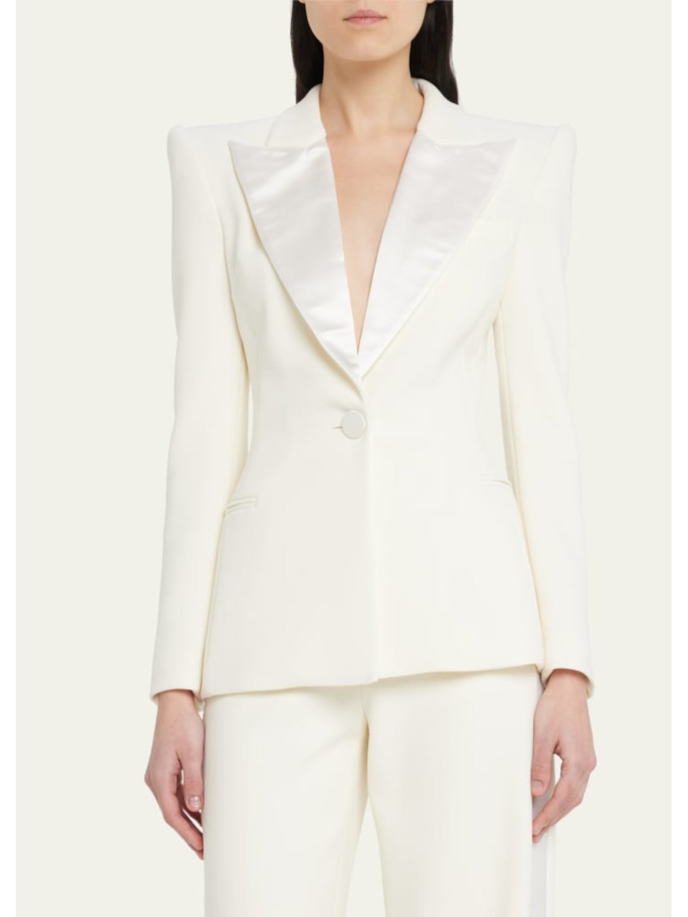 SERGIO HUDSON Womens Ivory Pocketed Lined Padded Shoulders Tuxedo Style Evening Blazer Jacket 6