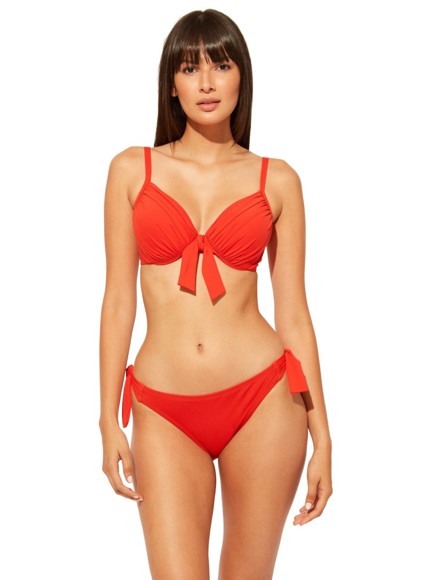 BLEU Women's Orange Stretch Shirred Tie-Front Bikini Adjustable Fixed Cups Swimsuit Top 38D