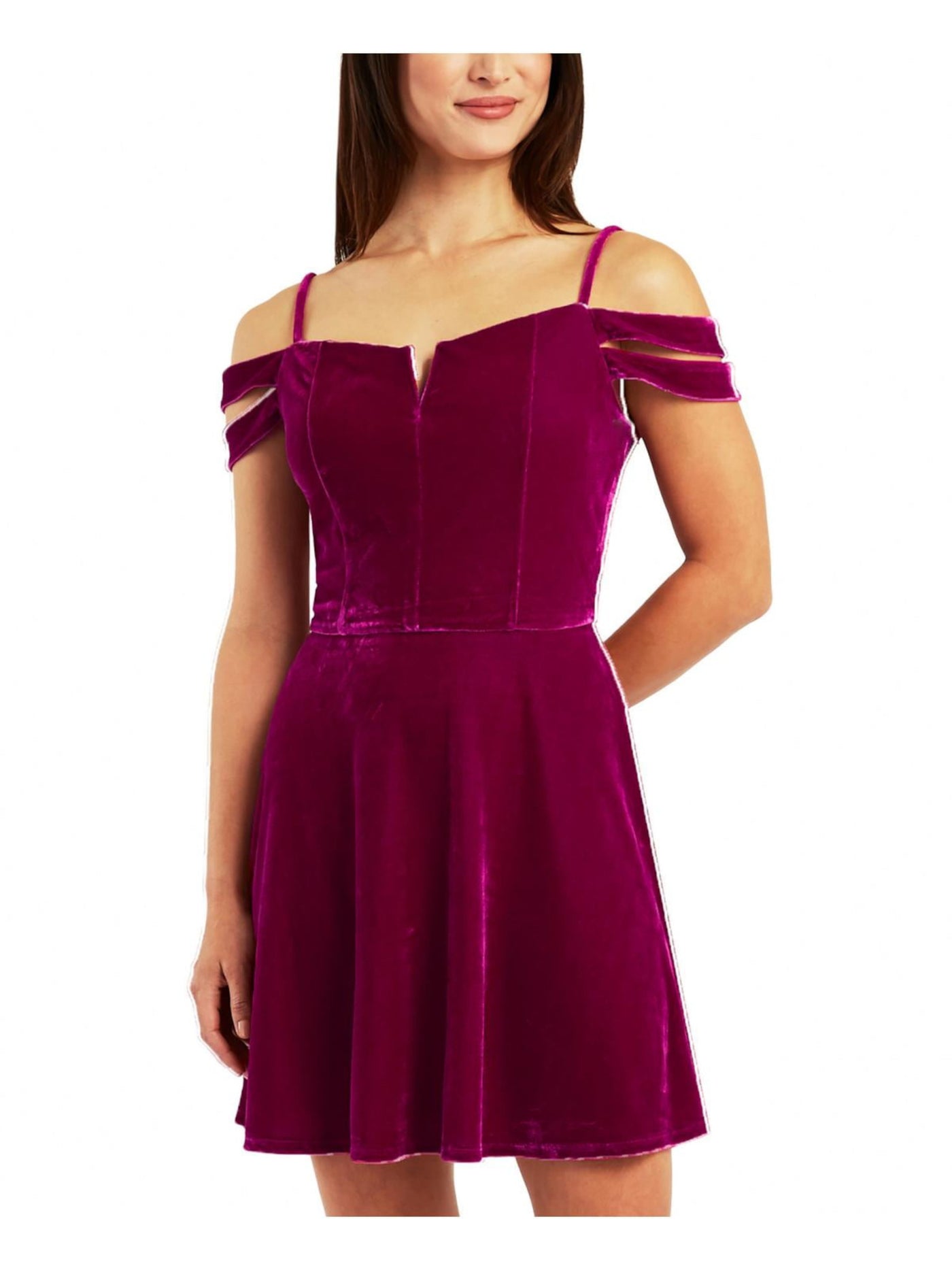 BCX DRESS Womens Pink Adjustable Cold Shoulder Lined Bodice Padded Bust Spaghetti Strap V Neck Short Party Fit + Flare Dress S