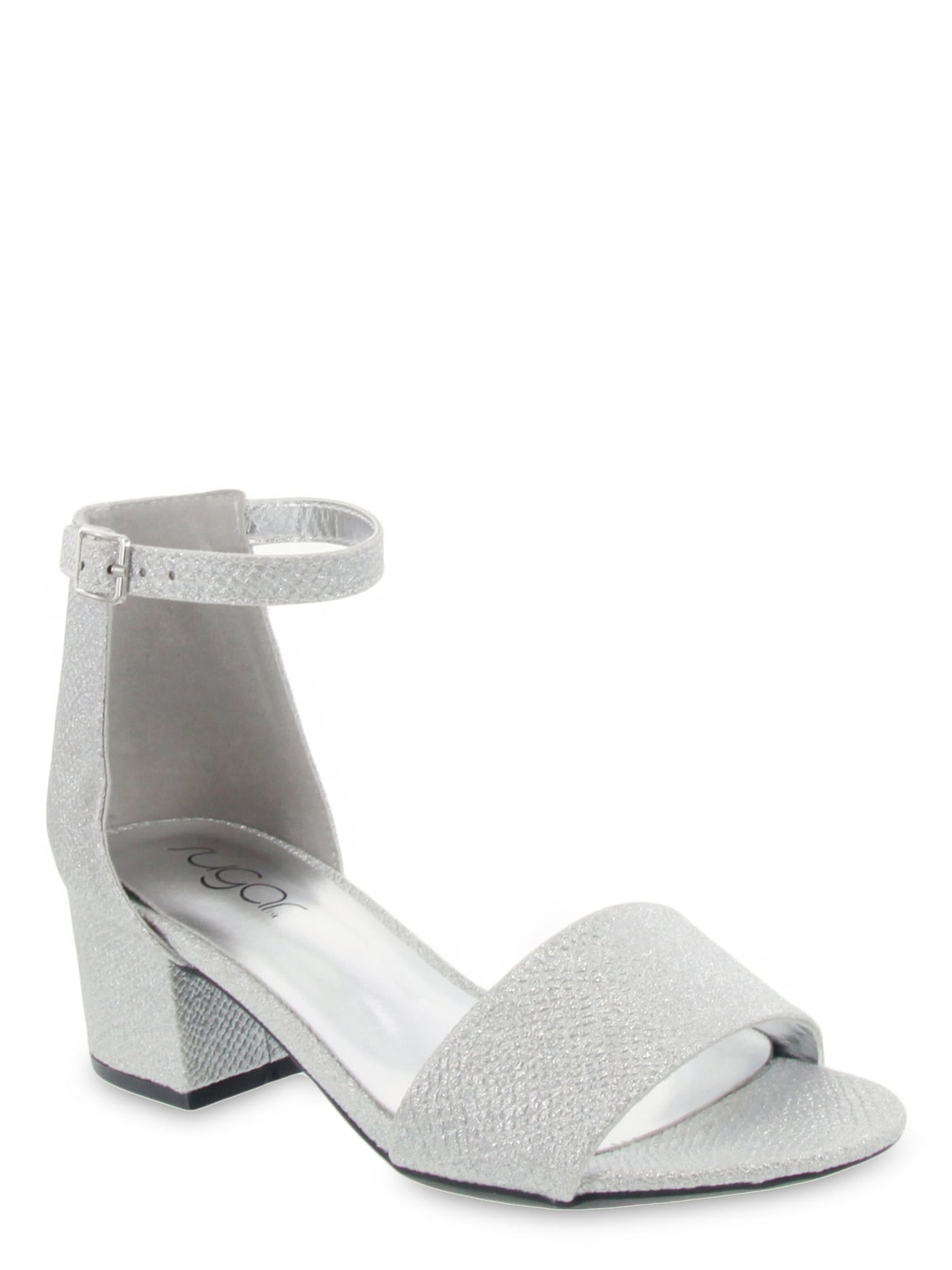 SUGAR Womens Silver Glitter Cushioned Adjustable Ankle Strap Ankle Strap Glitter Noelle Round Toe Block Heel Buckle Dress Sandals Shoes 10 M