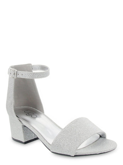 SUGAR Womens Silver Glitter Cushioned Adjustable Ankle Strap Ankle Strap Glitter Noelle Round Toe Block Heel Buckle Dress Sandals Shoes 10 M
