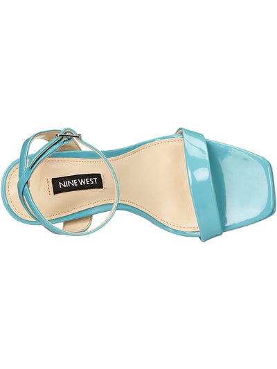 NINE WEST Womens Turquoise Padded Ankle Strap Zadie Square Toe Stiletto Buckle Dress Heeled Sandal 8.5 M