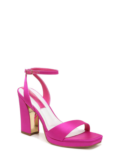 FRANCO SARTO Womens Pink Padded Adjustable Ankle Strap Daffy Square Toe Block Heel Buckle Dress Heeled Sandal 8.5 M