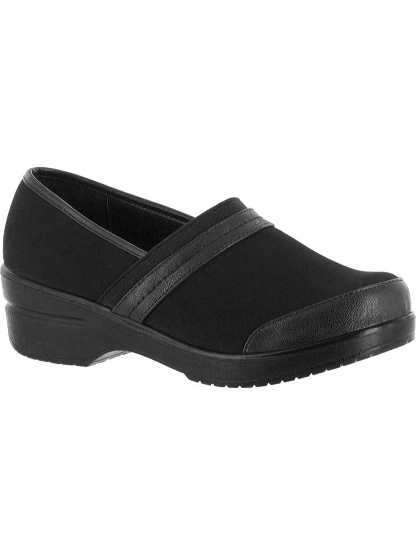 EASY STREET Womens Black 1/2 Platform Stretch Gore Padded Comfort Origin Round Toe Wedge Slip On Leather Clogs Shoes 7 W