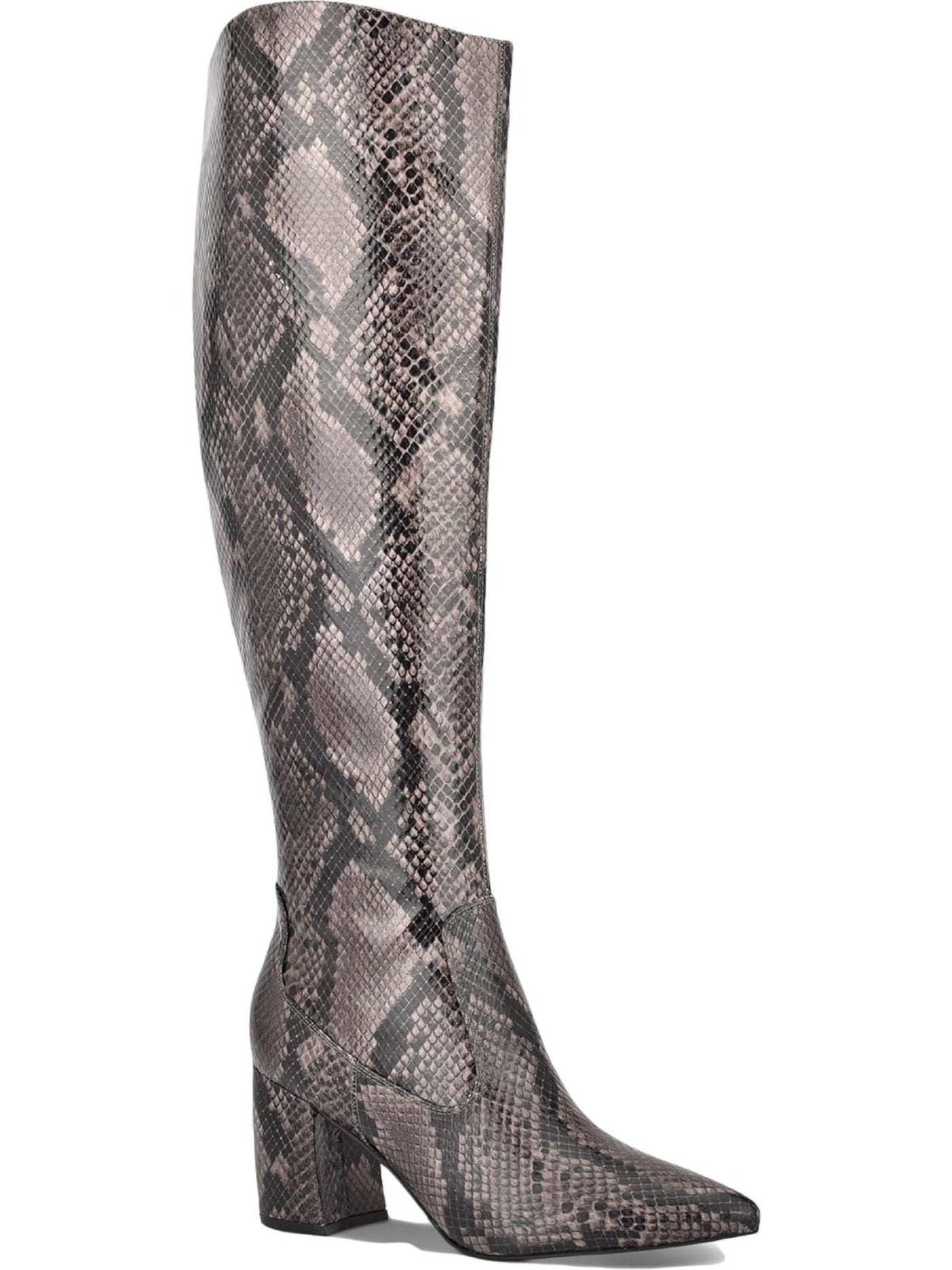 MARC FISHER Womens Gray Snakeskin Cushioned Comfort Retie2 Pointed Toe Block Heel Zip-Up Dress Boots 7 M