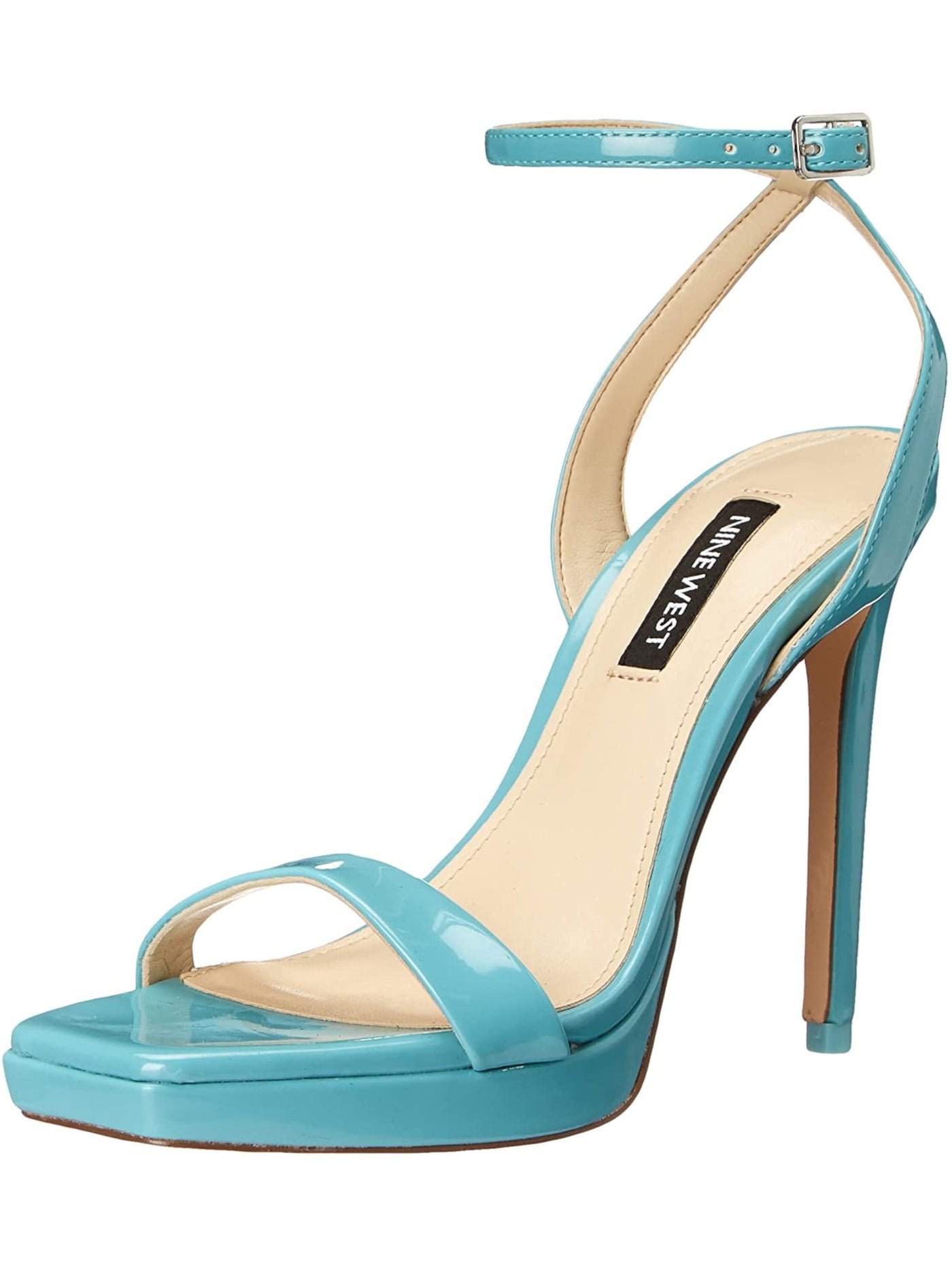 NINE WEST Womens Turquoise Padded Ankle Strap Zadie Square Toe Stiletto Buckle Dress Heeled Sandal 8.5 M