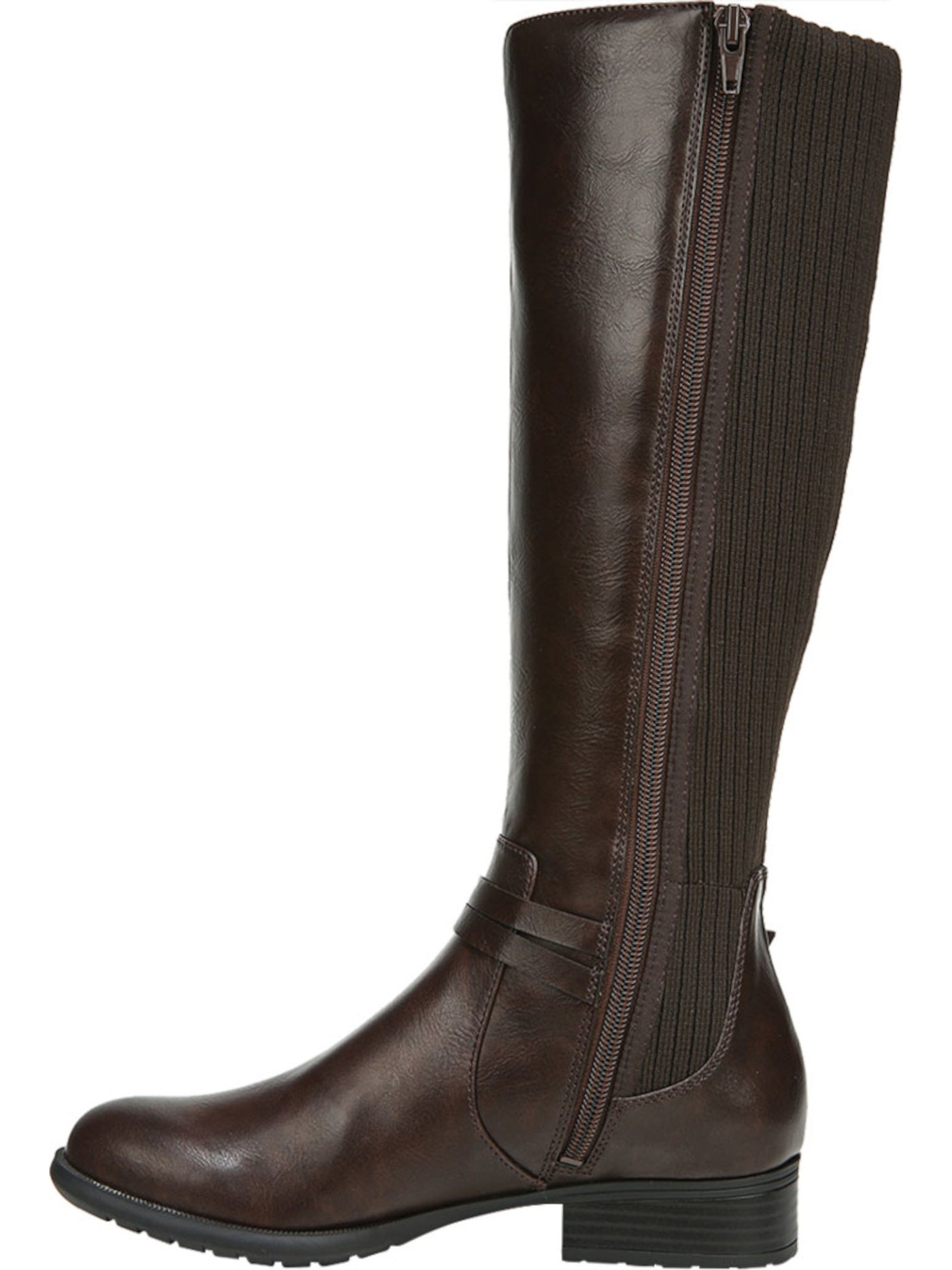 LIFE STRIDE Womens Brown Stretch Buckle Accent Cushioned Anita Round Toe Block Heel Zip-Up Riding Boot 8.5 M