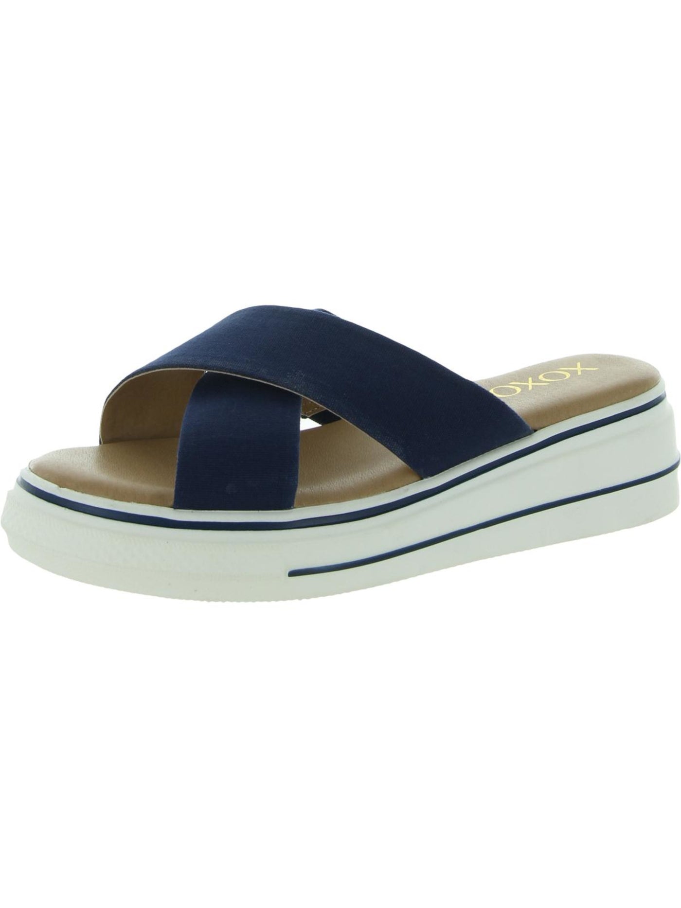 XOXO Womens Navy 1" Platform Goring Comfort Oleen Round Toe Wedge Slip On Slide Sandals Shoes 9 M