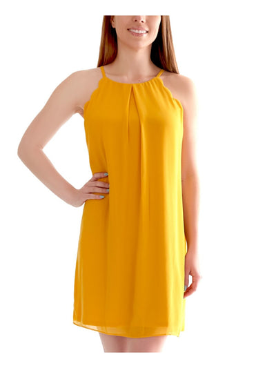 BCX DRESS Womens Yellow Scalloped Keyhole-back Sleeveless Halter Short Party Shift Dress XS