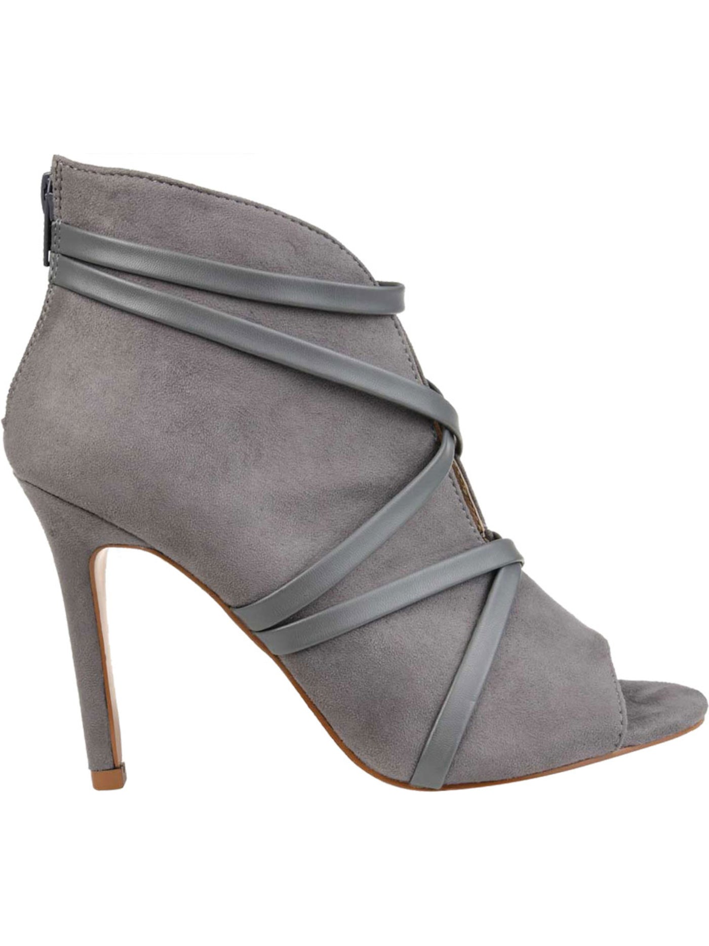 JOURNEE COLLECTION Womens Gray Strappy Samara Round Toe Stiletto Zip-Up Booties 8.5 M