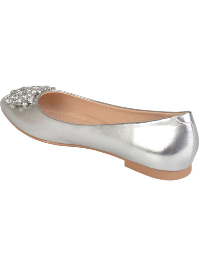 JOURNEE COLLECTION Womens Silver Padded Gem Accent Renzo Pointed Toe Block Heel Slip On Ballet Flats 7.5