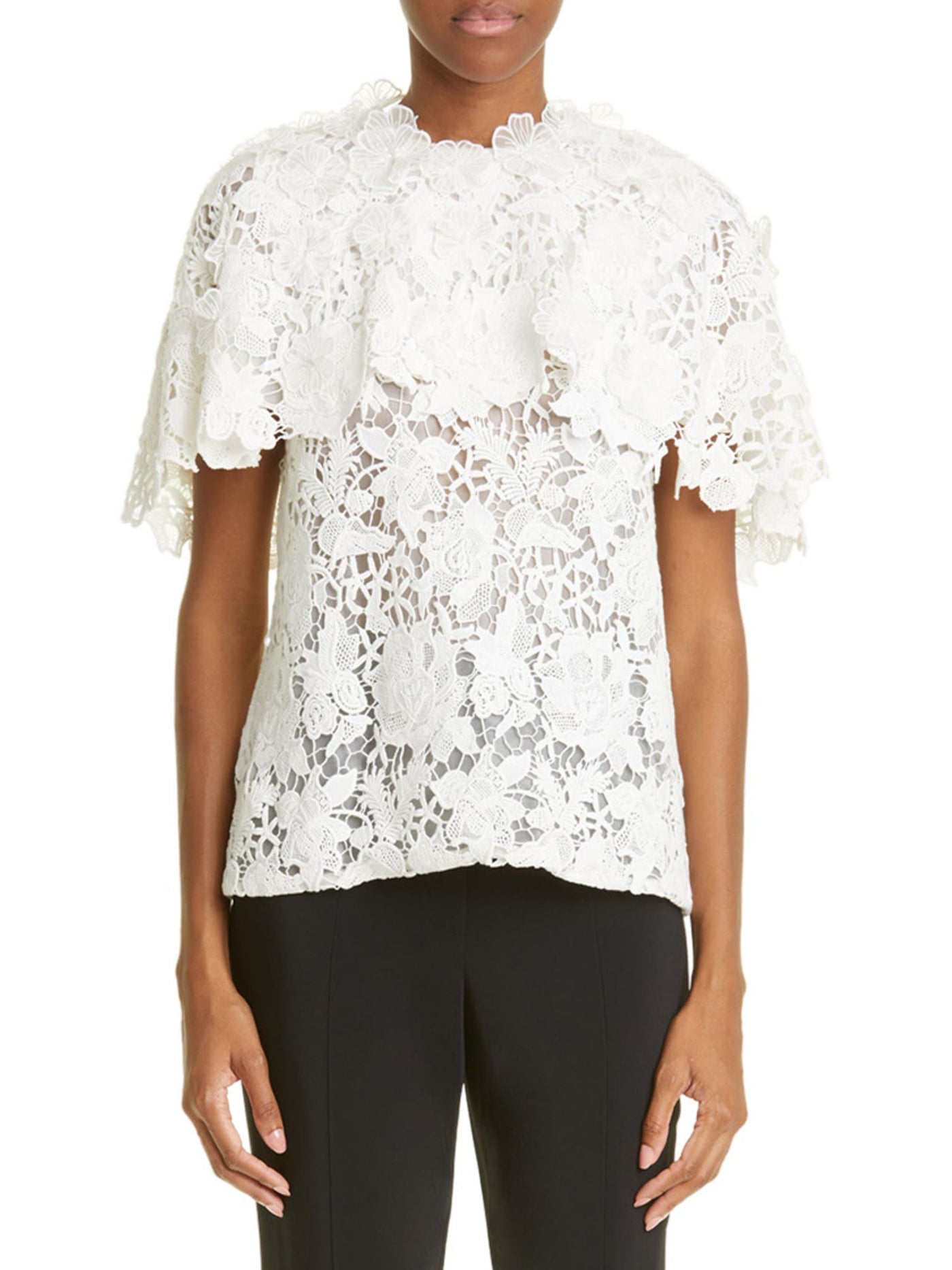 JASON WU Womens White Lined Cape Overlay Keyhole Back Flutter Sleeve Jewel Neck Party Top 0