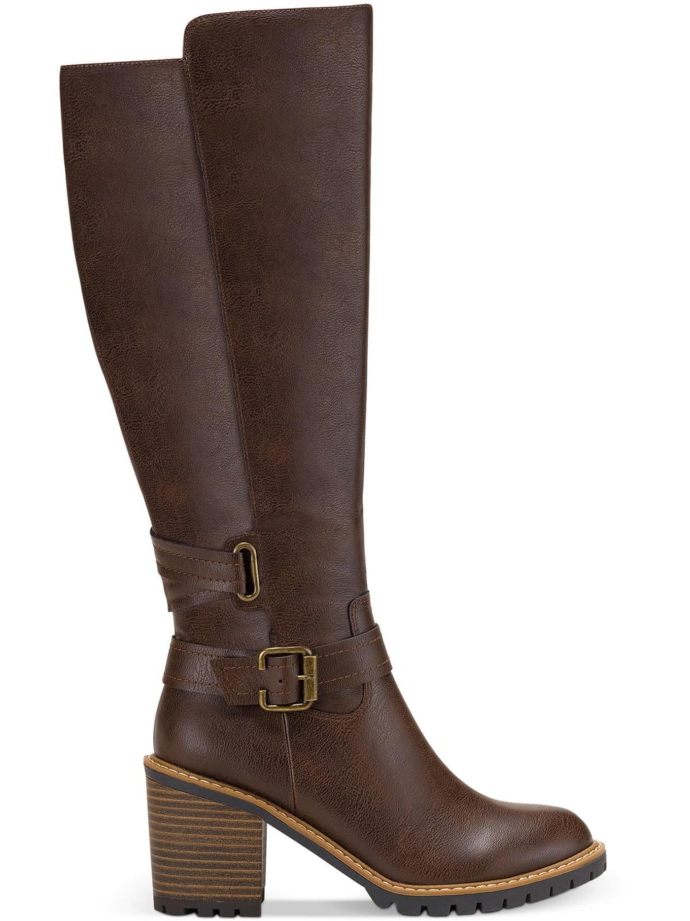 SUN STONE Womens Brown Lug Sole Buckle Accent Goring Viviaan Round Toe Block Heel Zip-Up Heeled Boots 9.5 M