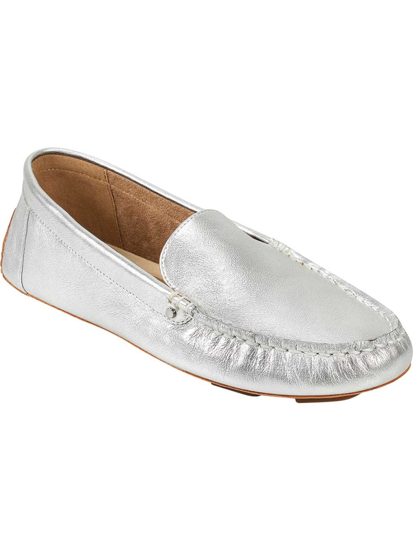 AEROSOLES Womens Silver Cushioned Studded Bleeker Round Toe Slip On Dress Loafers Shoes 5.5 M