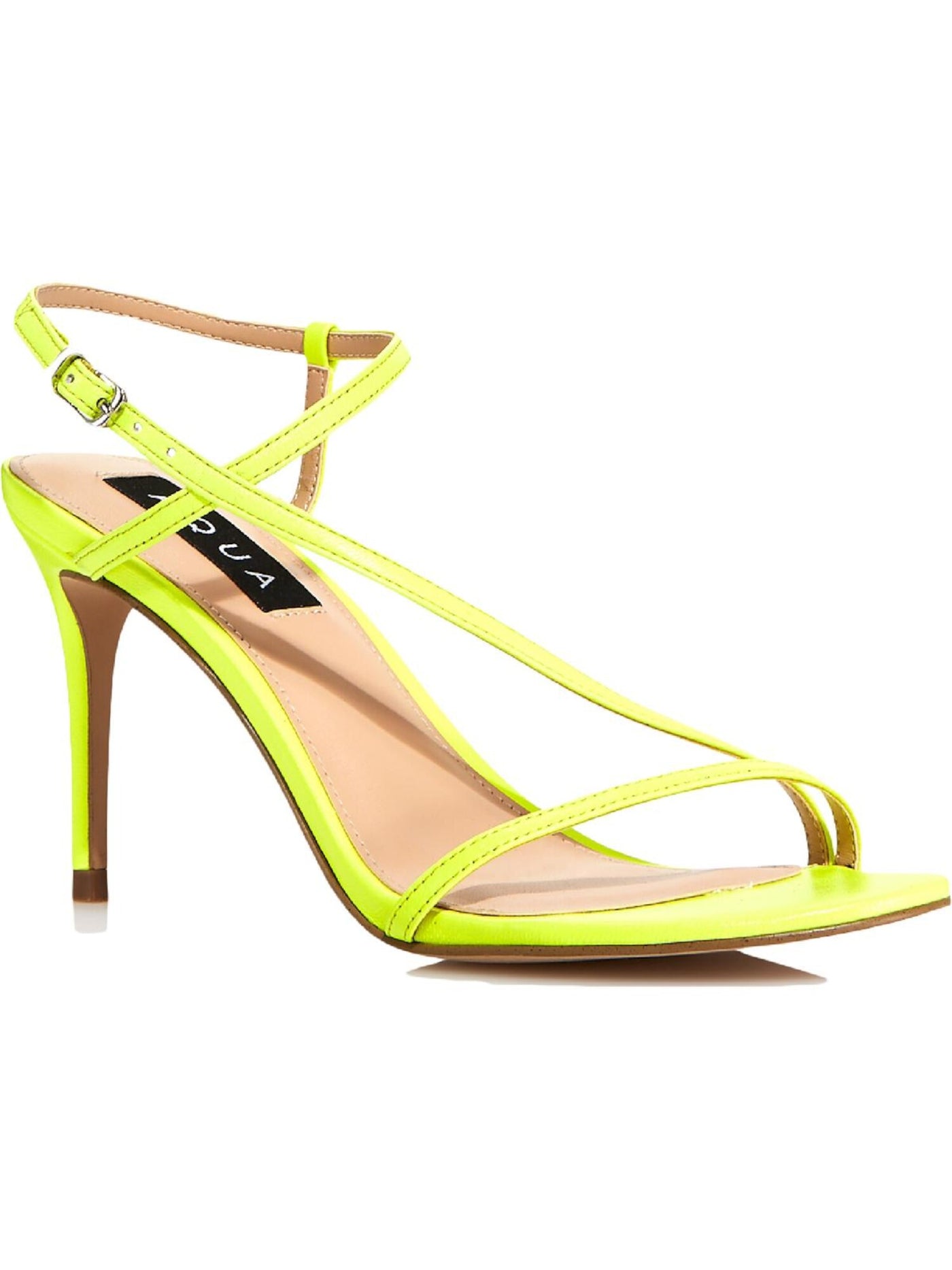 AQUA Womens Yellow Strappy Padded Ron Round Toe Stiletto Buckle Leather Slingback Sandal 5.5 M