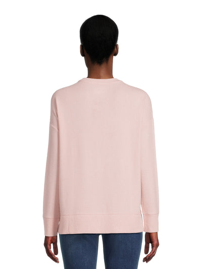 TIME AND TRUE Womens Pink Ribbed Pullover Dropped Shoulder Long Sleeve Crew Neck Sweater M