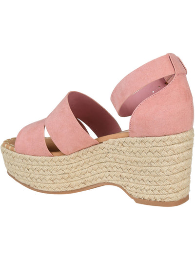 JOURNEE COLLECTION Womens Pink 1-1/2" Platform Whipstitch Design Jute Wrapped Ankle Strap Adjustable Takara Round Toe Wedge Buckle Espadrille Shoes 10 M