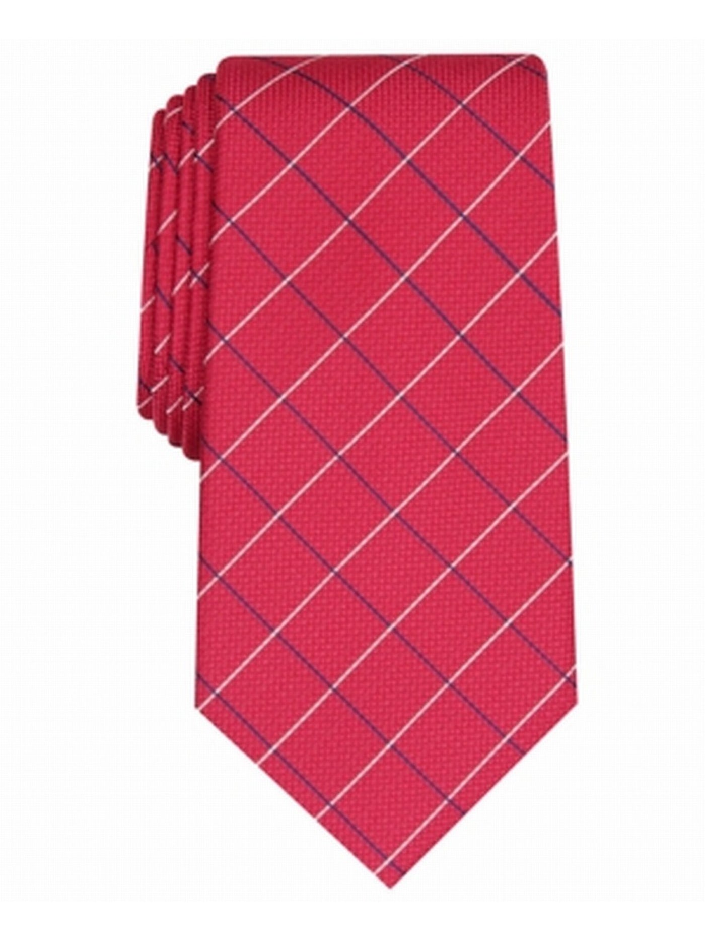 CLUBROOM Mens Red Windowpane Plaid Classic Neck Tie