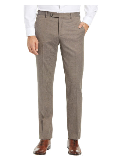 ZANELLA Mens Parker Beige Flat Front, Tapered, Pinstripe Slim Fit Suit Separate Pants 33