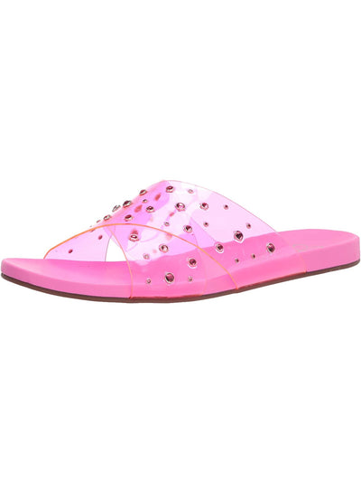 JESSICA SIMPSON Womens Pink Clear Lucite Straps Embellished Studded Tislie Round Toe Slip On Slide Sandals 8 M