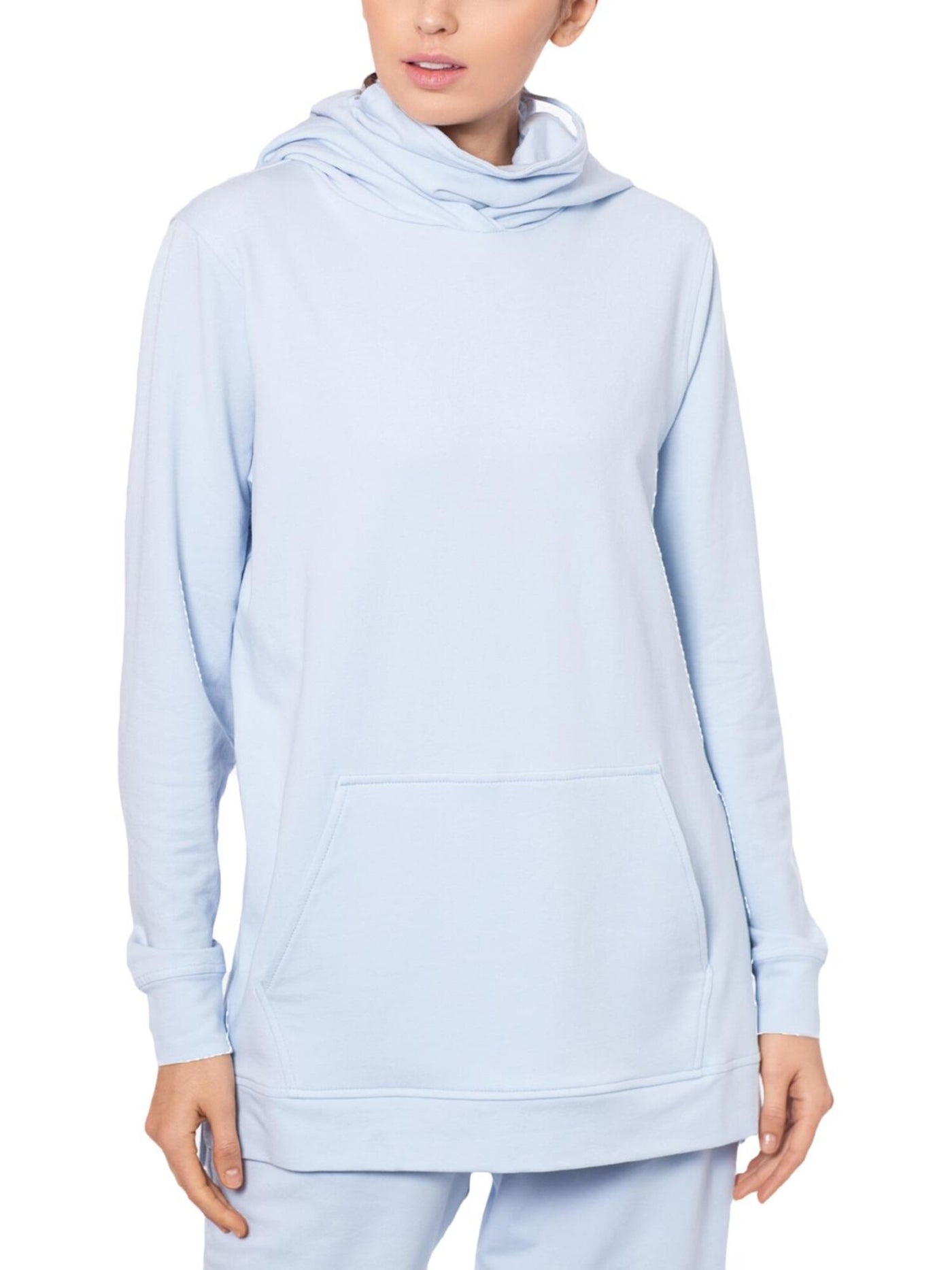 BAM BY BETSY & ADAM Womens Light Blue Cotton Blend Pocketed Side Zip Removable Mask Long Sleeve Hoodie Sweater M