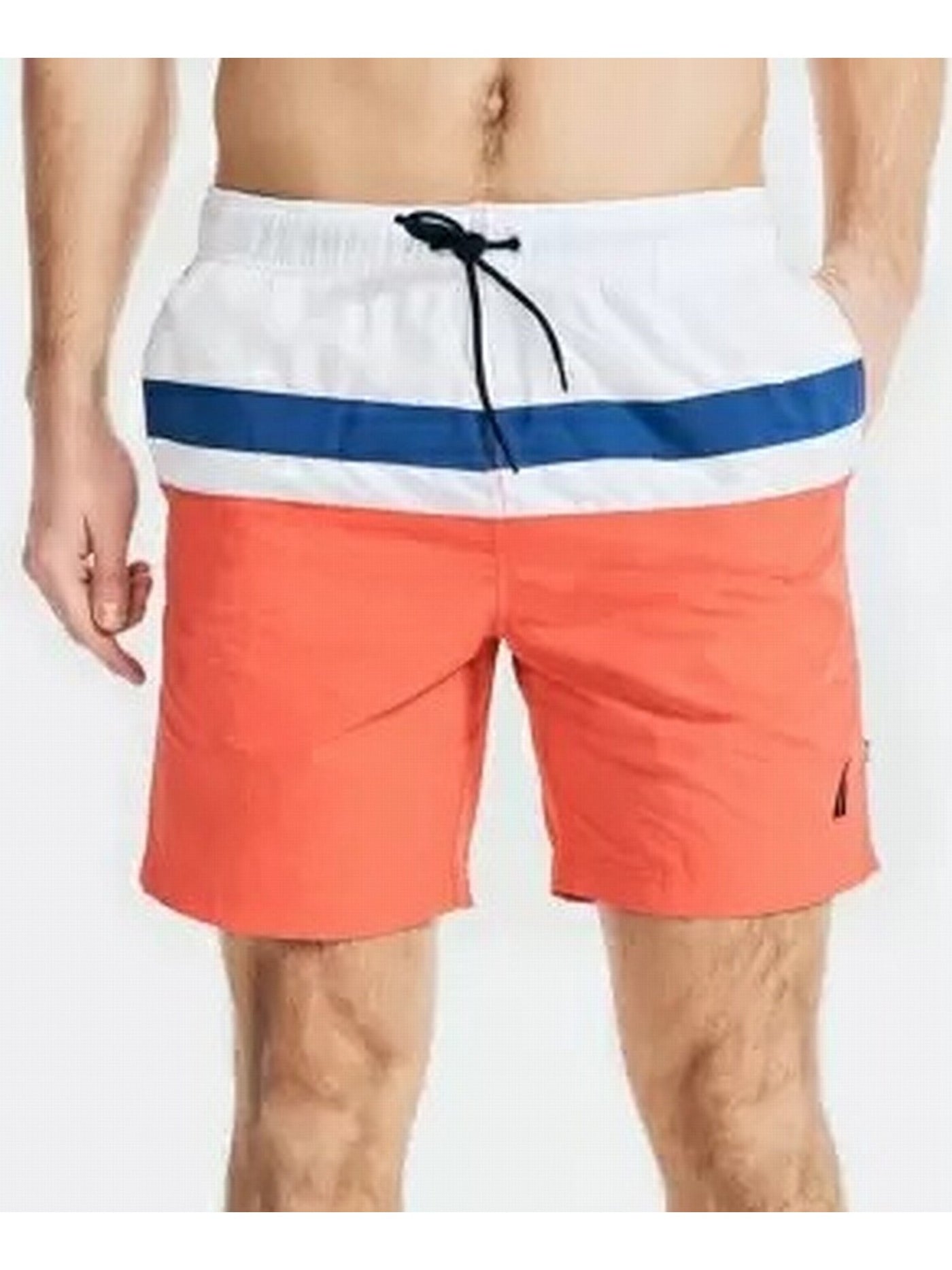 NAUTICA Mens Orange Drawstring Flat Frong Color Block Quick-Dry Swim Trunks XXL