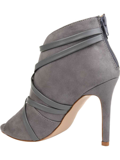 JOURNEE COLLECTION Womens Gray Strappy Samara Round Toe Stiletto Zip-Up Booties 7.5 M