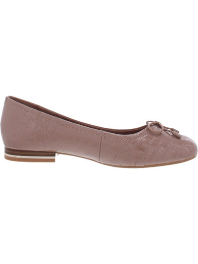 KENNETH COLE Womens Brown Crocodile Heel Logo Bow Accent Cushioned Balance Round Toe Block Heel Slip On Leather Ballet Flats 8 M