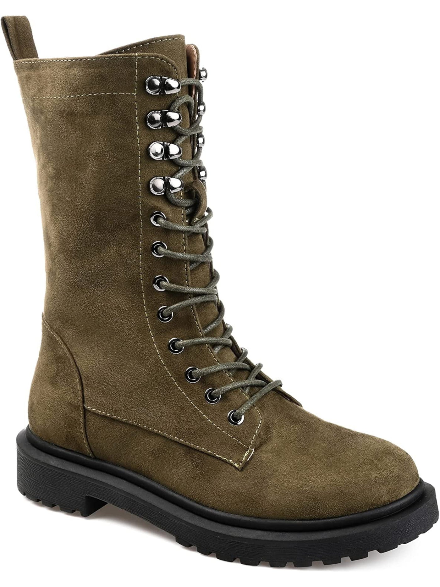 JOURNEE COLLECTION Womens Green Lace Lug Sole Cadee Round Toe Block Heel Zip-Up Combat Boots 9.5