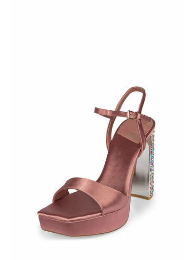 JEFFEREY CAMPBELL Womens Pink 1" Platform Padded Ankle Strap Gem Accent Dias Square Toe Block Heel Buckle Heeled Sandal 8.5 M