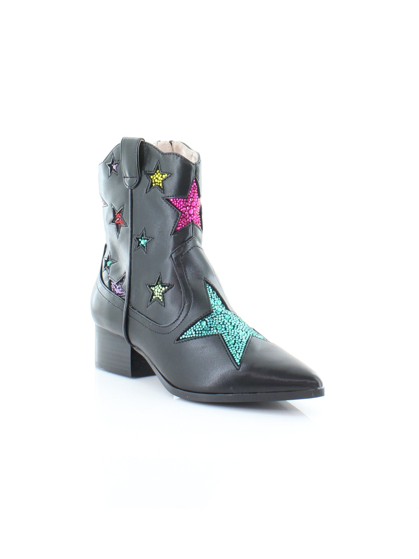 BETSEY JOHNSON Womens Black Patterned Embellished Padded Edison Pointed Toe Block Heel Zip-Up Western Boot 5 M
