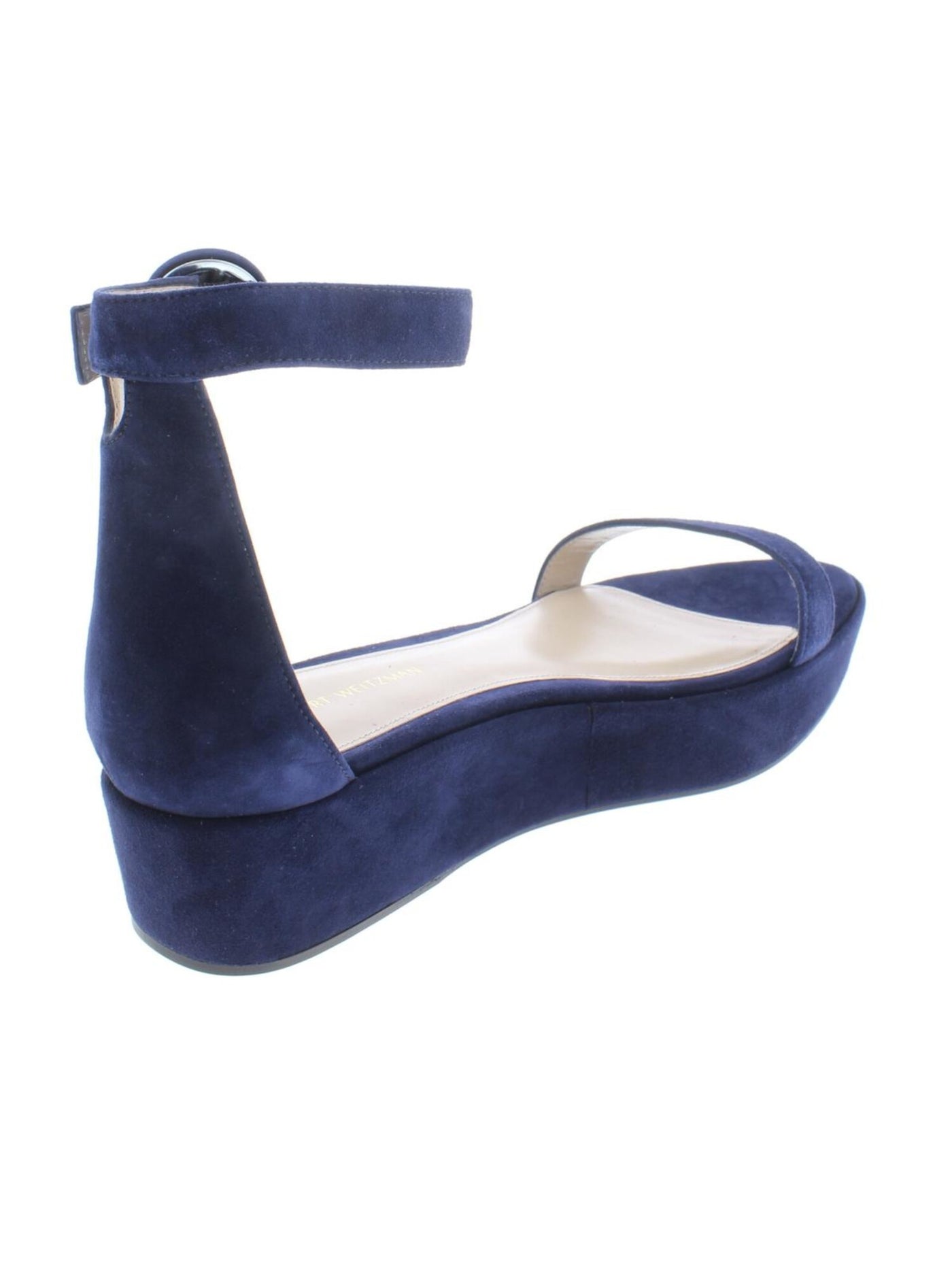 STUART WEITZMAN Womens French Navy Cutout 1-1/2" Platform Ankle Strap Adjustable Strap Capri Open Toe Platform Buckle Suede Dress Sandals Shoes 7.5 M