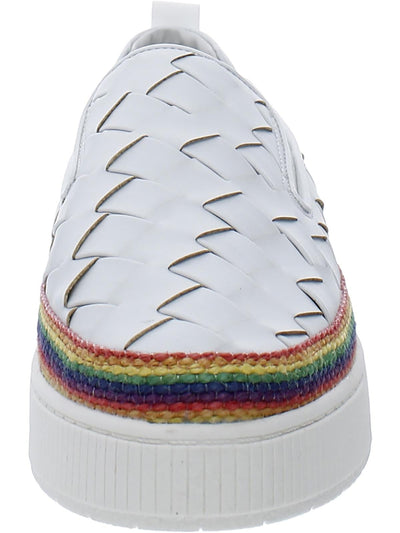 FRANCO SARTO Womens White Colorblocked Stripe Heel Pull-Tab Removable Padded Footbed Woven Goring Homer 3 Almond Toe Platform Slip On Sneakers Shoes 8.5 M