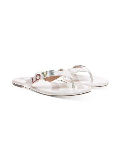 WILD PAIR Womens White Rhinestone Fantasia Round Toe Slip On Thong Sandals 9.5 M