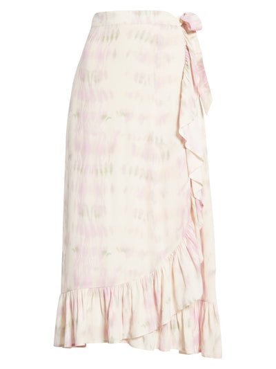 DOLAN Womens Pink Tie Ruffled Lined Tie Dye Midi Wrap Skirt M