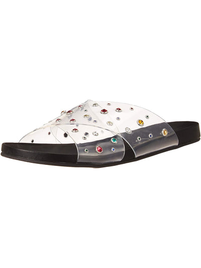 JESSICA SIMPSON Womens Black Clear Lucite Straps Embellished Studded Tislie Round Toe Slip On Slide Sandals 7 M
