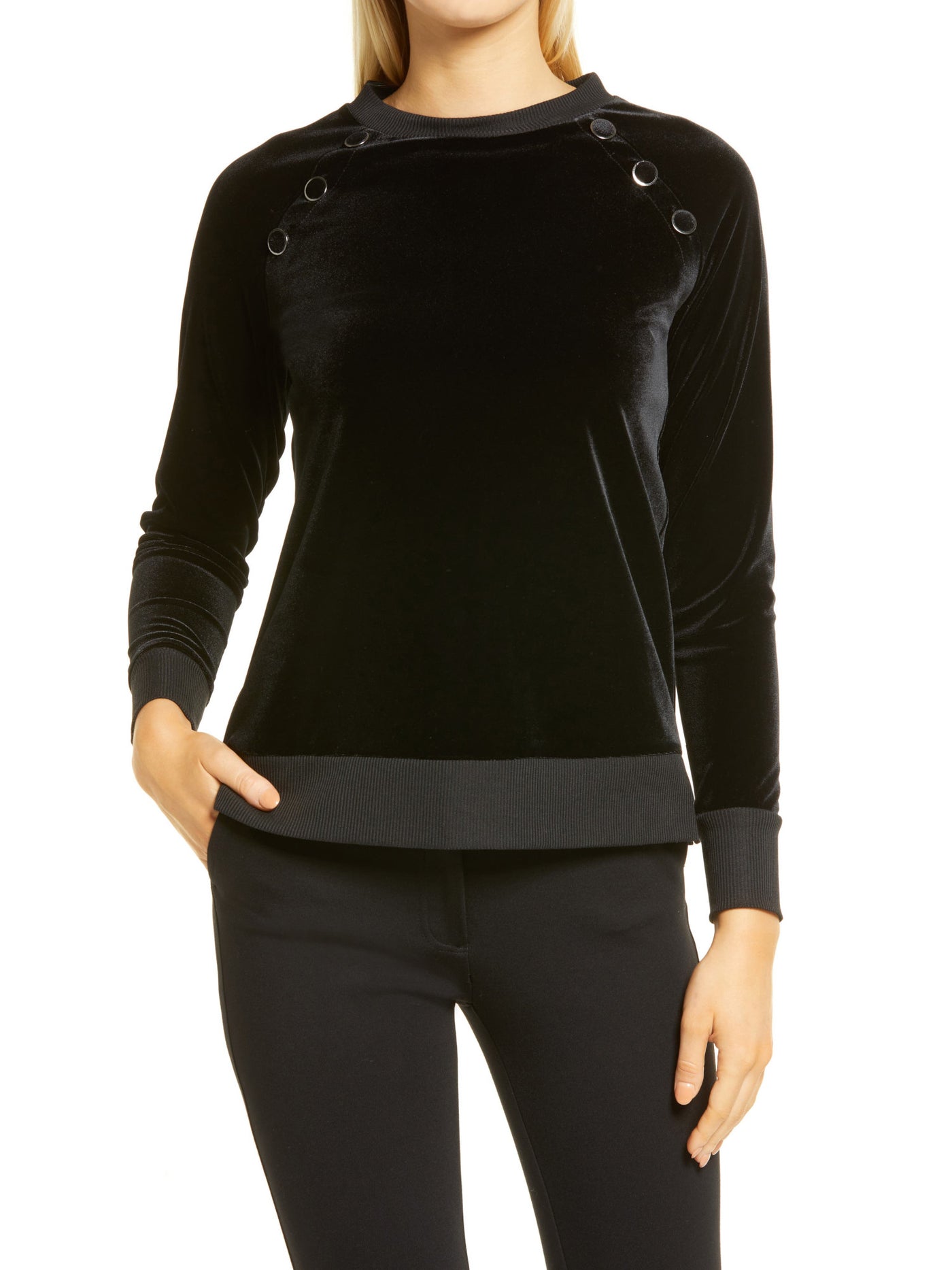 ANNE KLEIN Womens Black Raglan Sleeve Crew Neck Top XXS