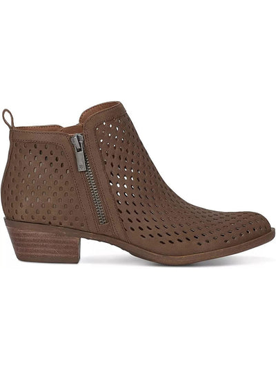 LUCKY BRAND Womens Brown Pull Tab Padded Perforated Basel Almond Toe Block Heel Leather Booties 9 M