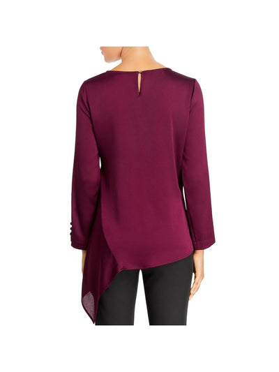 VINCE CAMUTO Womens Burgundy Embellished Long Sleeve Jewel Neck Evening Handkerchief Top XS