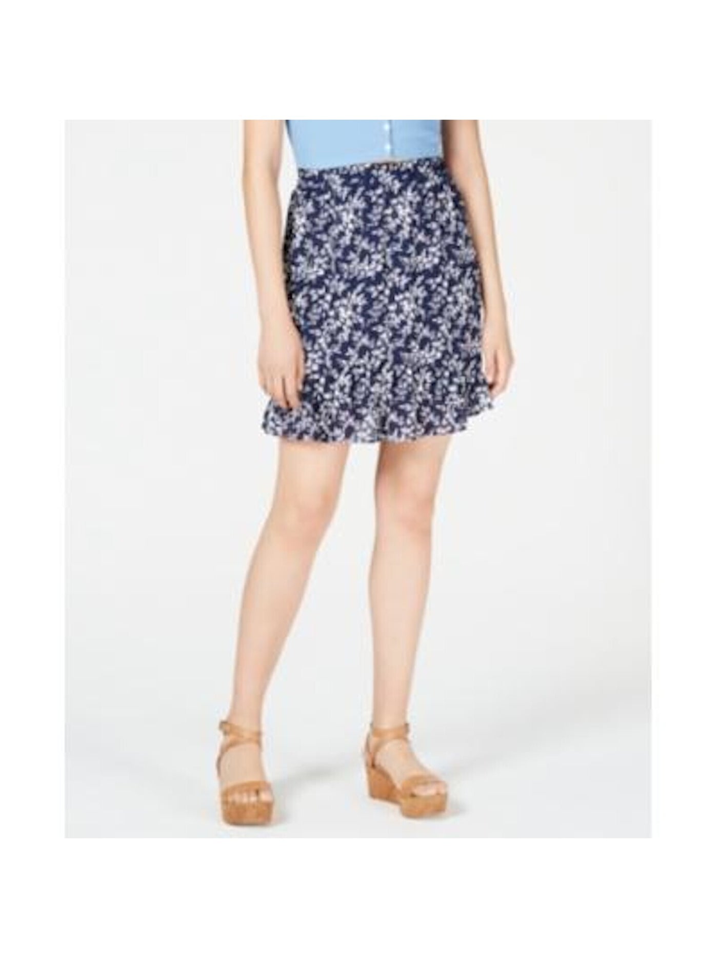 MAISON JULES Womens Navy Floral Mini Ruffled Skirt L