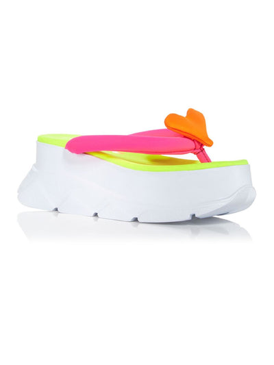 JOSHUAS Womens Orange Color Block 2" Platform Padded Embellished Open Toe Wedge Slip On Flip Flop Sandal 39