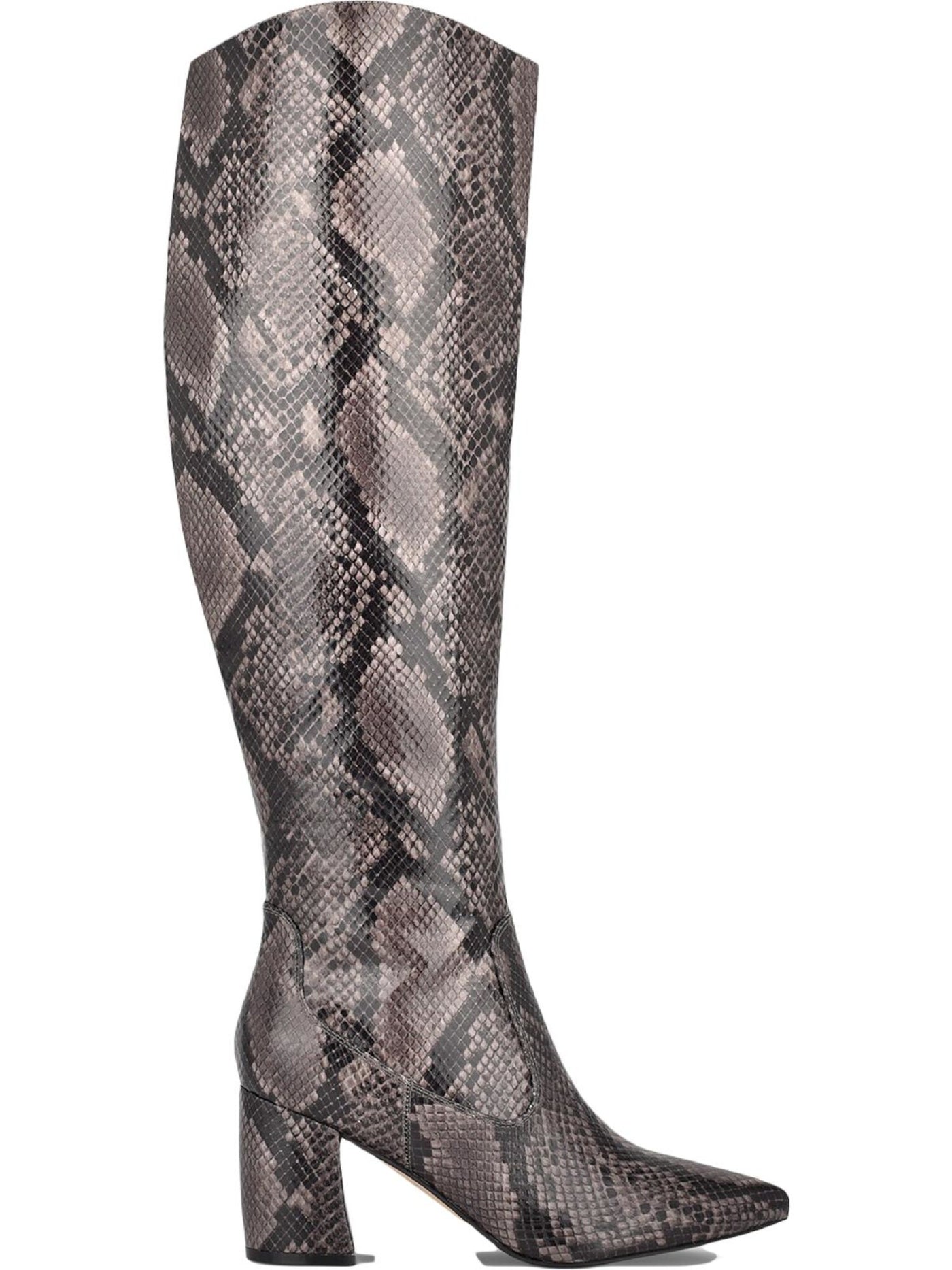 MARC FISHER Womens Gray Snakeskin Cushioned Comfort Retie2 Pointed Toe Block Heel Zip-Up Dress Boots 7 M