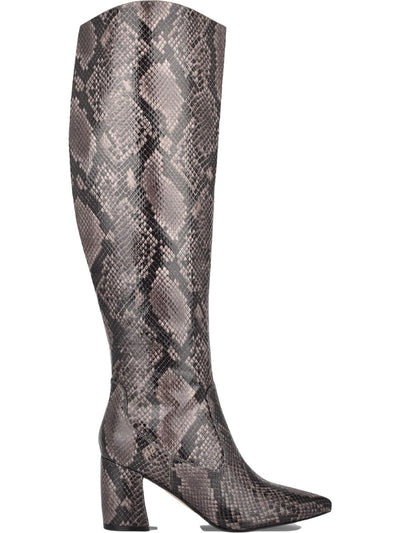 MARC FISHER Womens Gray Snakeskin Cushioned Comfort Retie2 Pointed Toe Block Heel Zip-Up Dress Boots 7 M