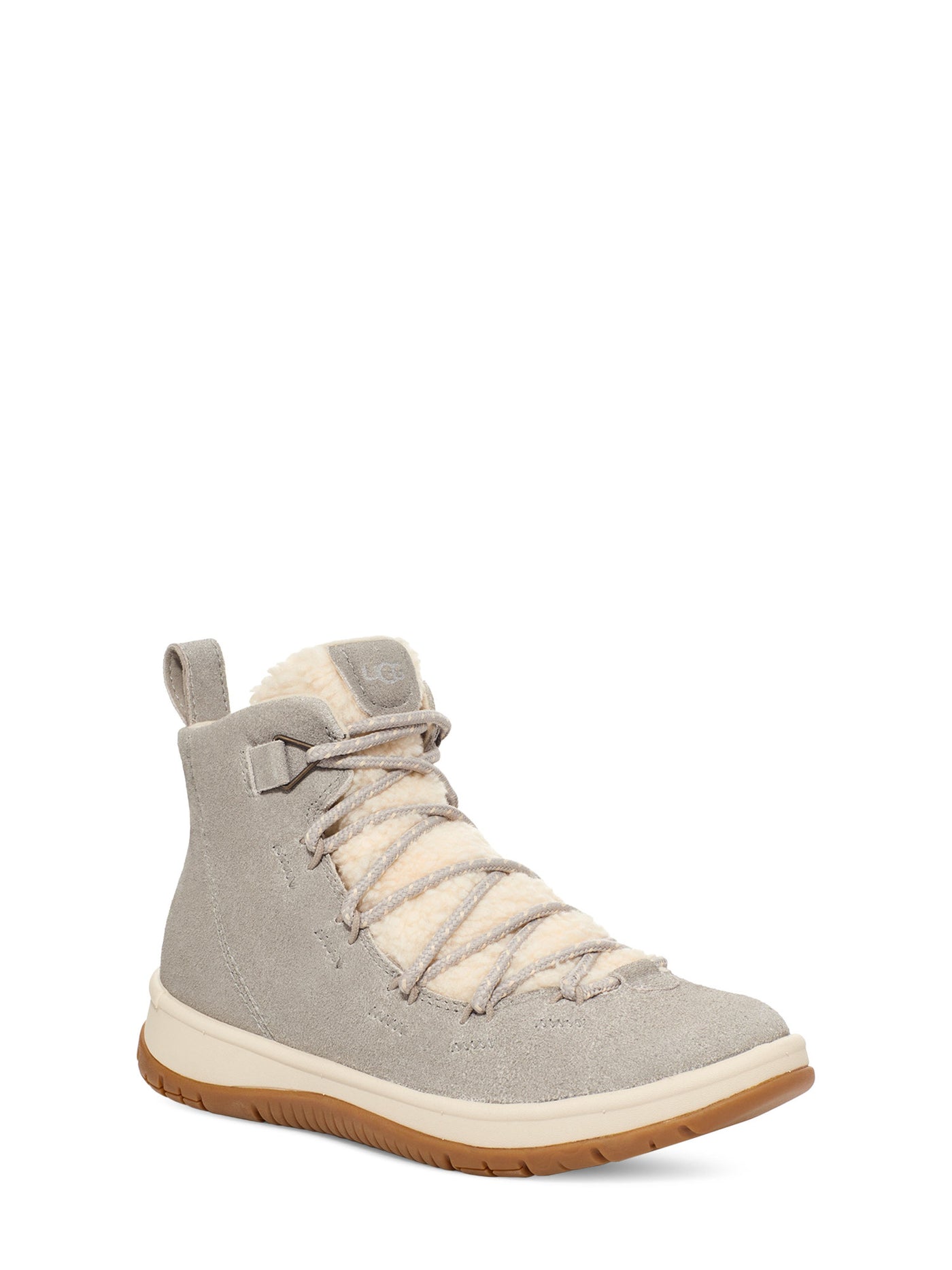 UGG Womens Gray Wool Logo Accent Heel Pull-Tab Padded Waterproof Lakesider Heritage Round Toe Platform Lace-Up Winter Boots 5