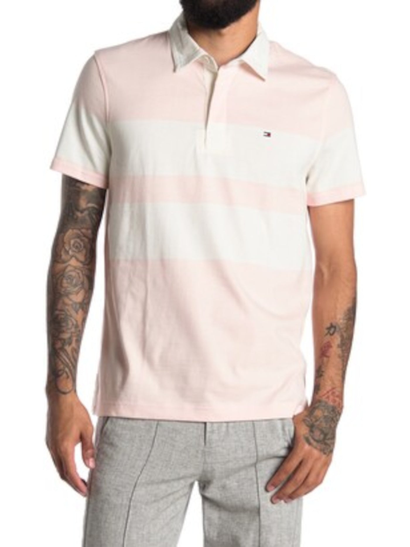 TOMMY HILFIGER Mens Eisner Pink Color Block Short Sleeve Classic Fit Polo M