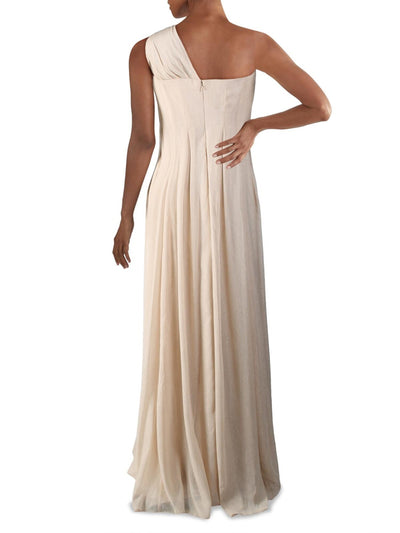 CARMEN MARC VALVO INFUSION Womens Beige Pleated Gown Sleeveless Full-Length Cocktail Dress 6