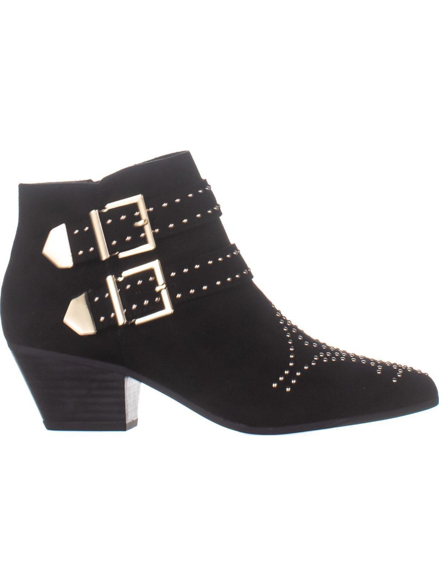 INC Womens Black Studded Comfort Buckle Accent Cushioned Iliana Almond Toe Block Heel Zip-Up Booties 8 M