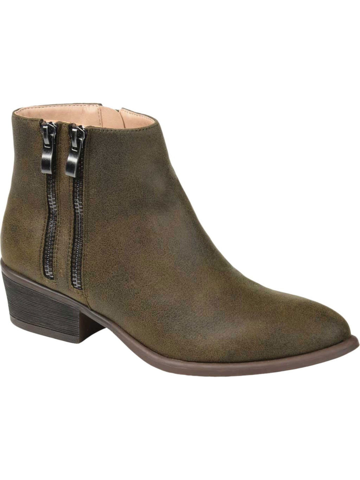 JOURNEE COLLECTION Womens Grey Green Distressed Zipper Accent Cushioned Jayda Almond Toe Block Heel Zip-Up Booties 10 M