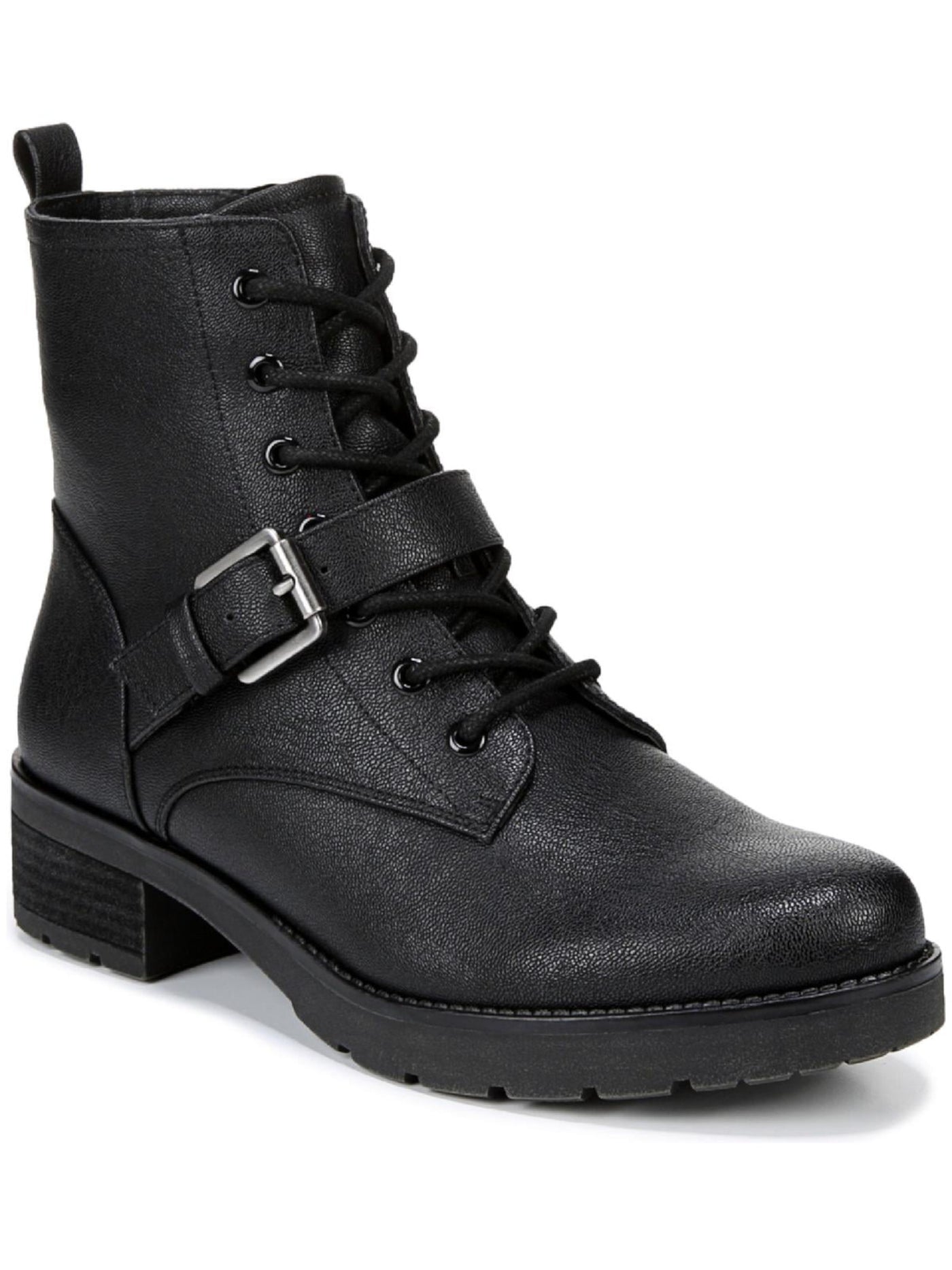 SOUL BY NATURALIZER Womens Black Buckle Accent Lug Sole Back Pull Tab Cushioned Arch Support Quaid Round Toe Block Heel Zip-Up Combat Boots 7.5 M